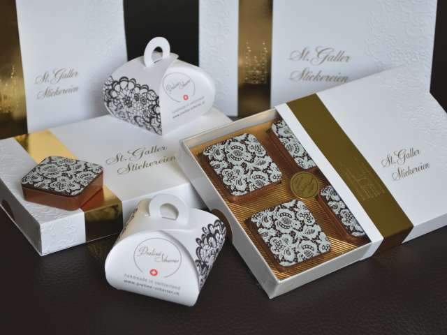 St.Galler Stickereien – chocolate embroidery by Praliné Scherrer